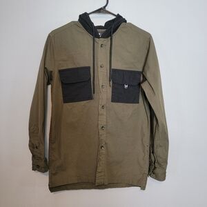 Contrasting hooded button front shirt/ shacket